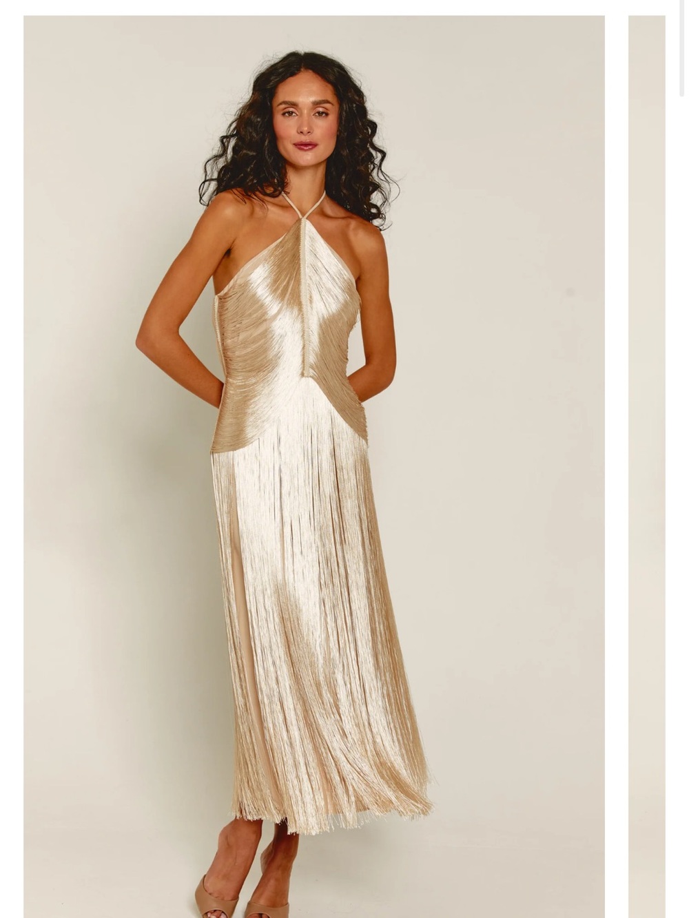 Champagne Halter Fringe Dress in Champagne